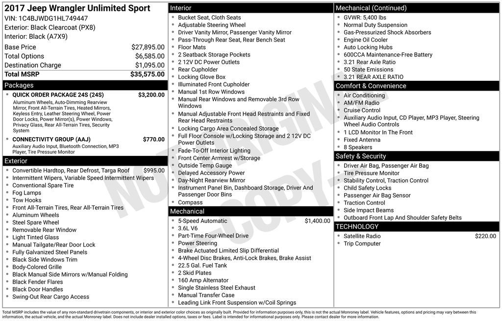 2017 Jeep Wrangler Unlimited Sport