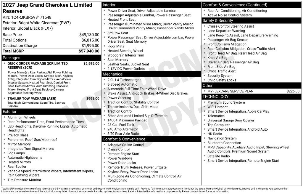 2027 Jeep Grand Cherokee L Limited Reserve
