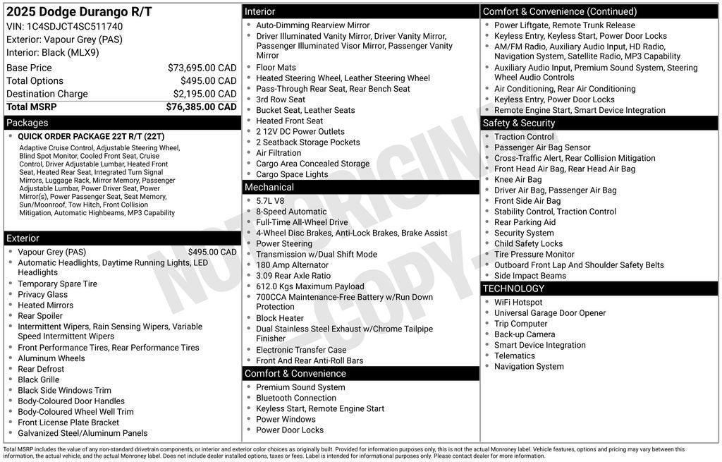 2025 Dodge Durango R/T Plus Navigation System & Power Sunroof