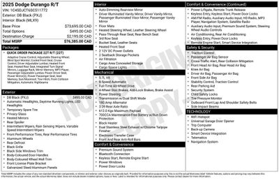 2025 Dodge Durango R/T Plus Navigation System & Power Sunroof