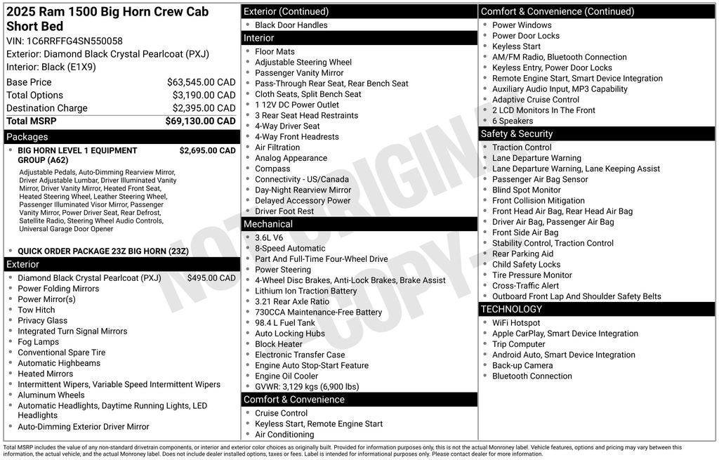 2025 RAM 1500 Big Horn/Lone Star Integrated Voice Command w/Bluetooth
