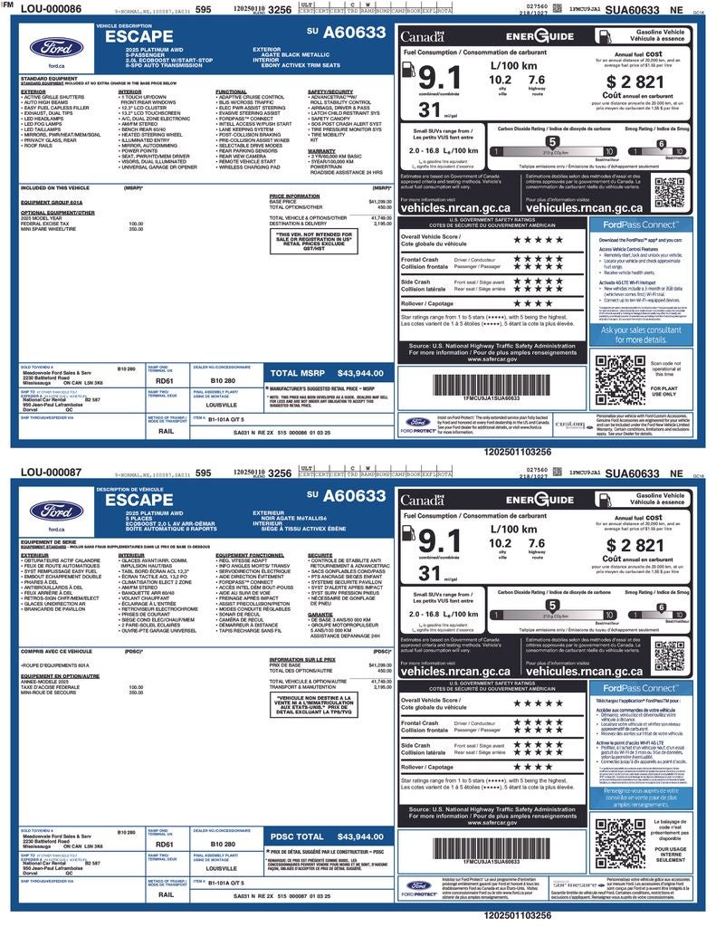 2025 Ford Escape Platinum 360-Degree Camera w/Split View & Navigation