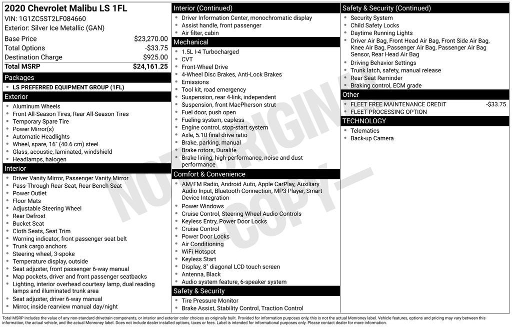 2020 Chevrolet Malibu LS 1FL