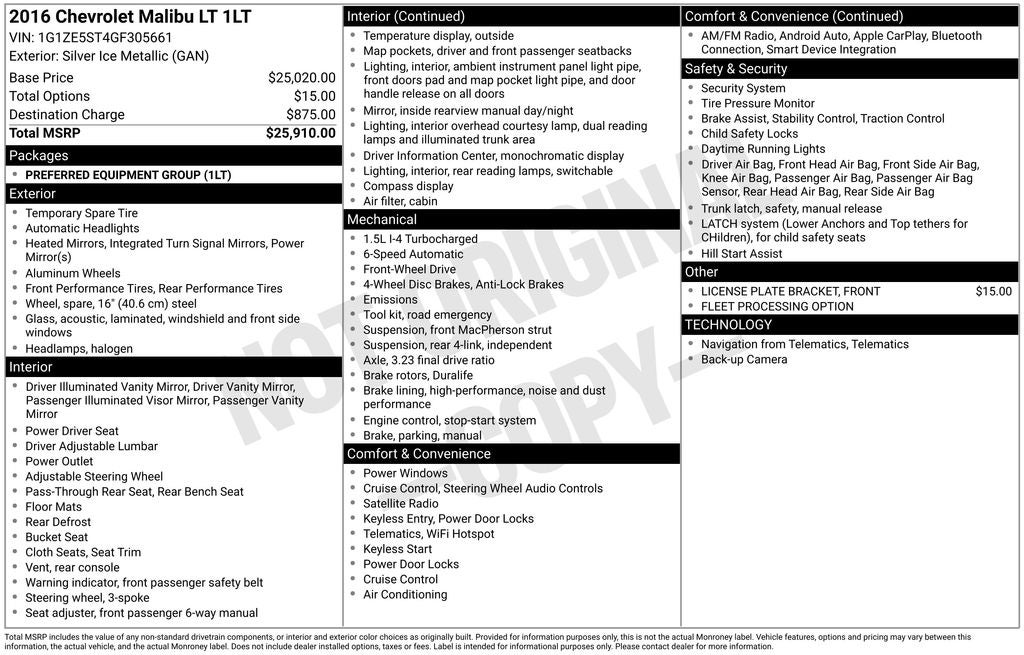 2016 Chevrolet Malibu LT 1LT