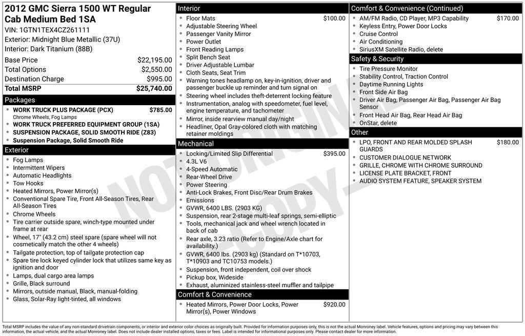2012 GMC Sierra 1500 Work Truck Package