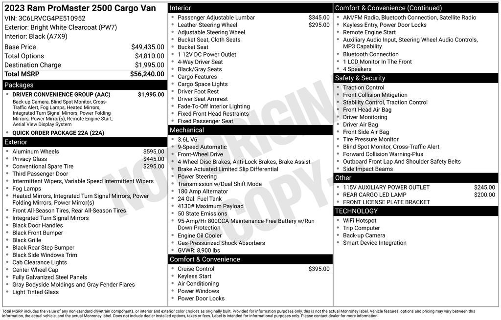 2023 RAM ProMaster 2500 High Roof Driver Convenience Group