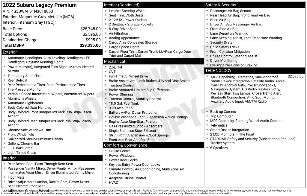 2022 Subaru Legacy Premium
