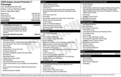 2020 Subaru Ascent Premium STARLINK/Apple CarPlay/Android Auto