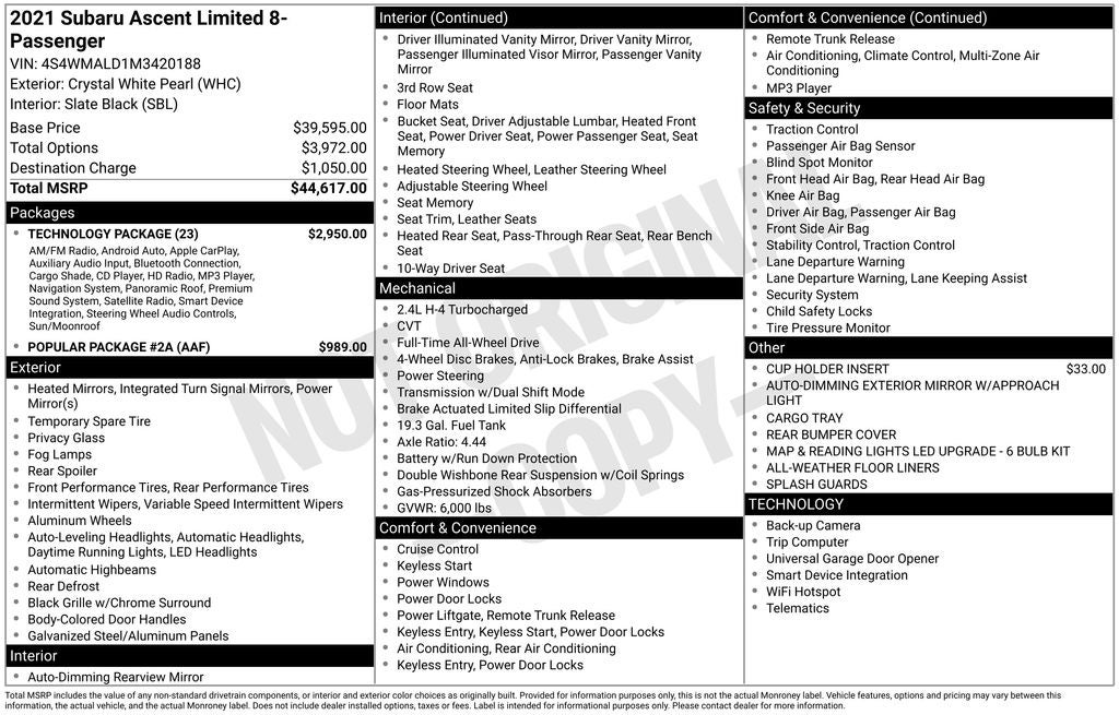 2021 Subaru Ascent Limited