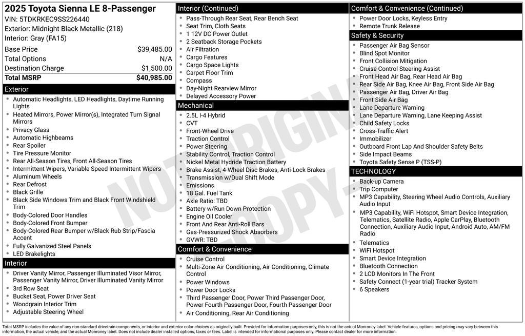 2025 Toyota Sienna LE 8 Passenger