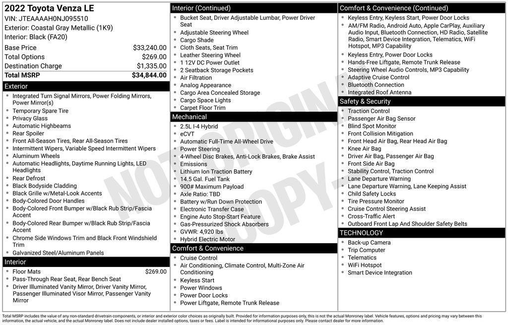 2022 Toyota Venza Base