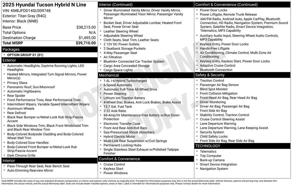 2025 Hyundai Tucson Hybrid N Line Navigation System & Power moonroof