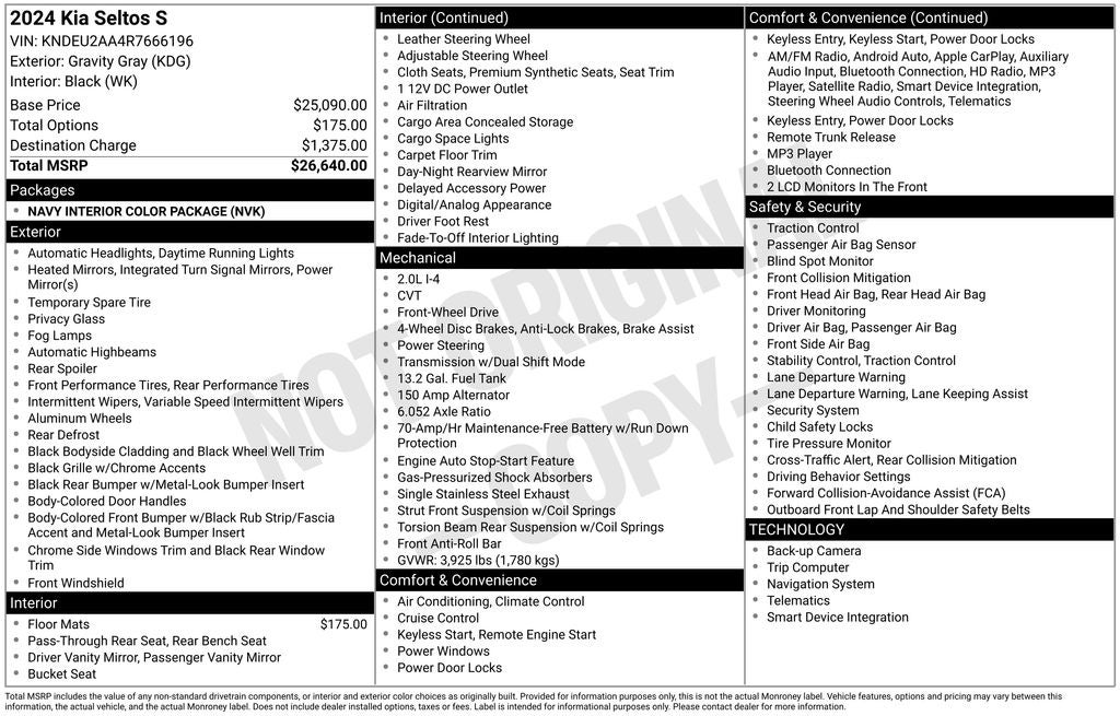 2024 Kia Seltos S Apple CarPlay & Android Auto