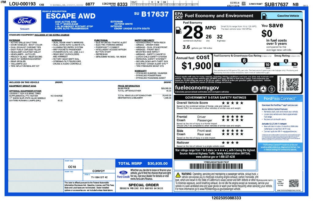 2025 Ford Escape Active AWD Rear Camera Power Seat