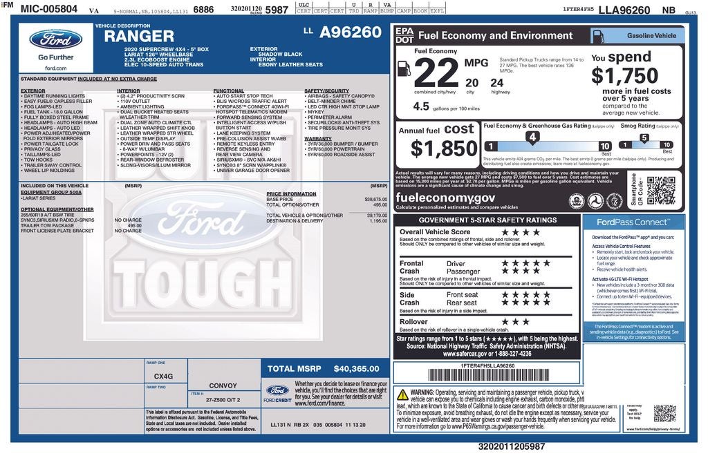 2020 Ford Ranger Lariat