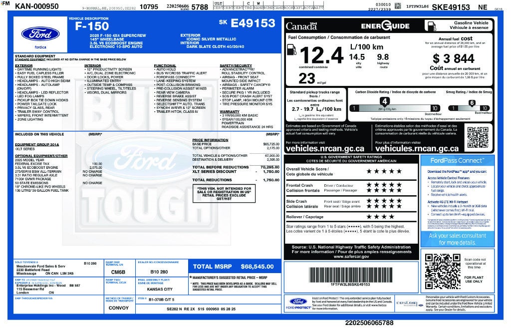 2025 Ford F-150 XLT Crew Cab 4x4 Chrome Pkg 3.5L Ecoboost R Boards