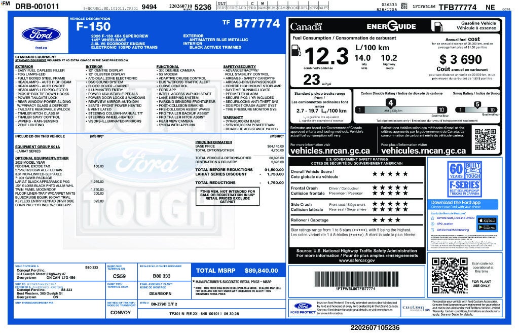 2026 Ford F-150 Lariat BLACK APPEARANCE PKGTWIN PANEL ROOF NAVIGATION