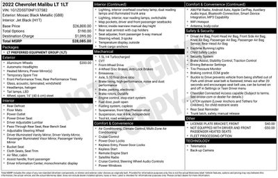 2022 Chevrolet Malibu LT Keyless Entry Rear Camera Power Seat Alloys