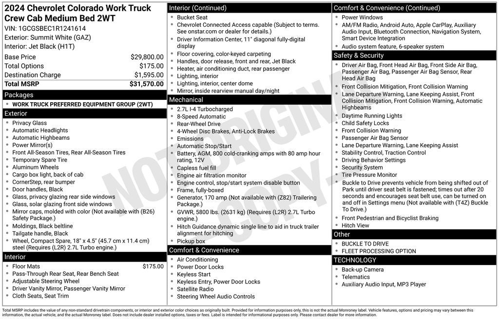 2024 Chevrolet Colorado Work Truck Crew Cab Navigation Rear Camera