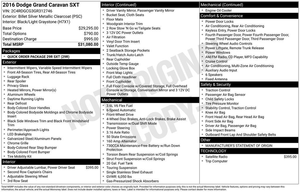 2016 Dodge Grand Caravan SXT V6 POWER SEAT