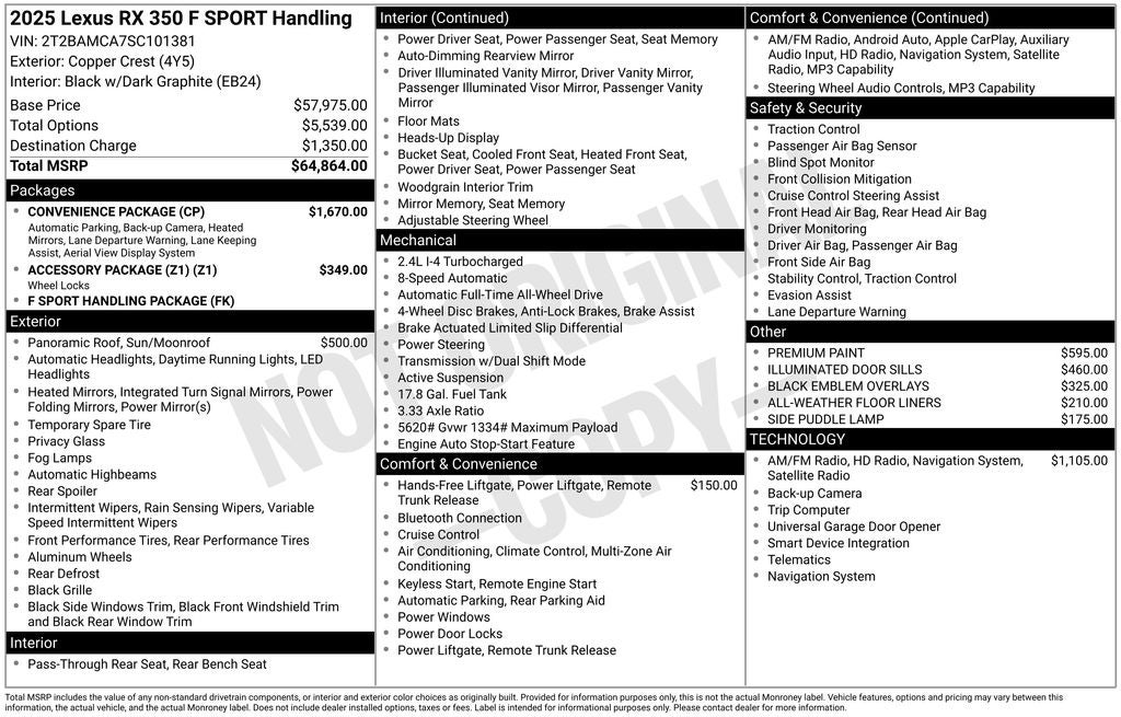 2025 Lexus RX 350 F Sport Handling AWD Panorama Roof Convience Pkg