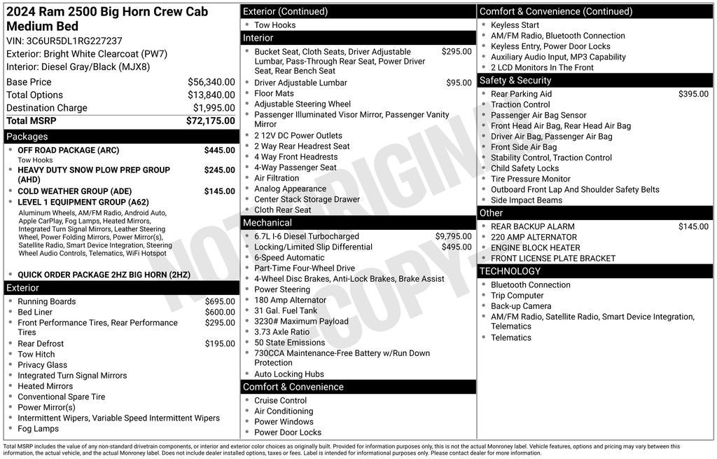 2024 RAM 2500 Big Horn CREW CAB 4X4 CUMMINGS TURBO DIESEL 4X4