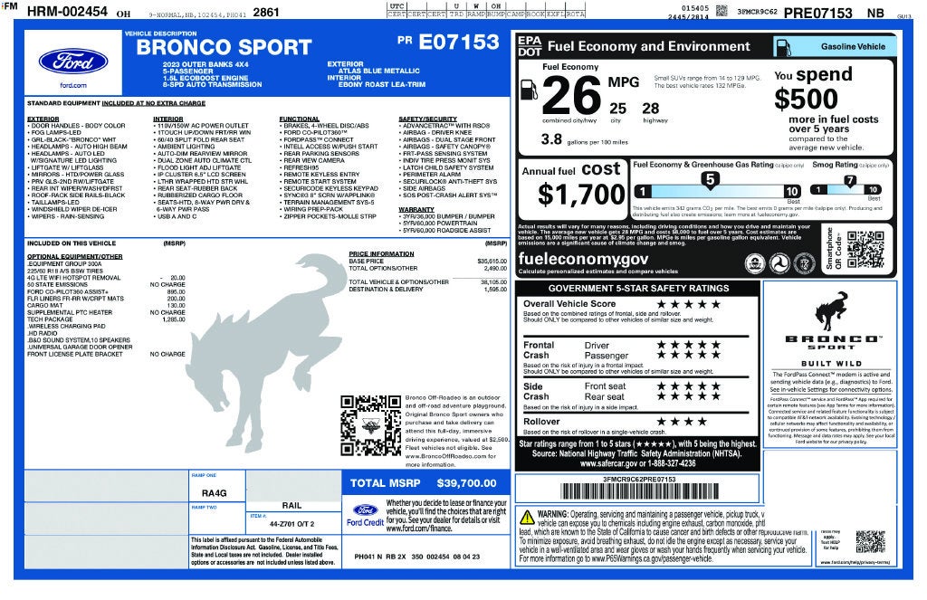 2023 Ford Bronco Sport Outer Banks 4x4 Navigation Tech Pkg Co Pilot 360