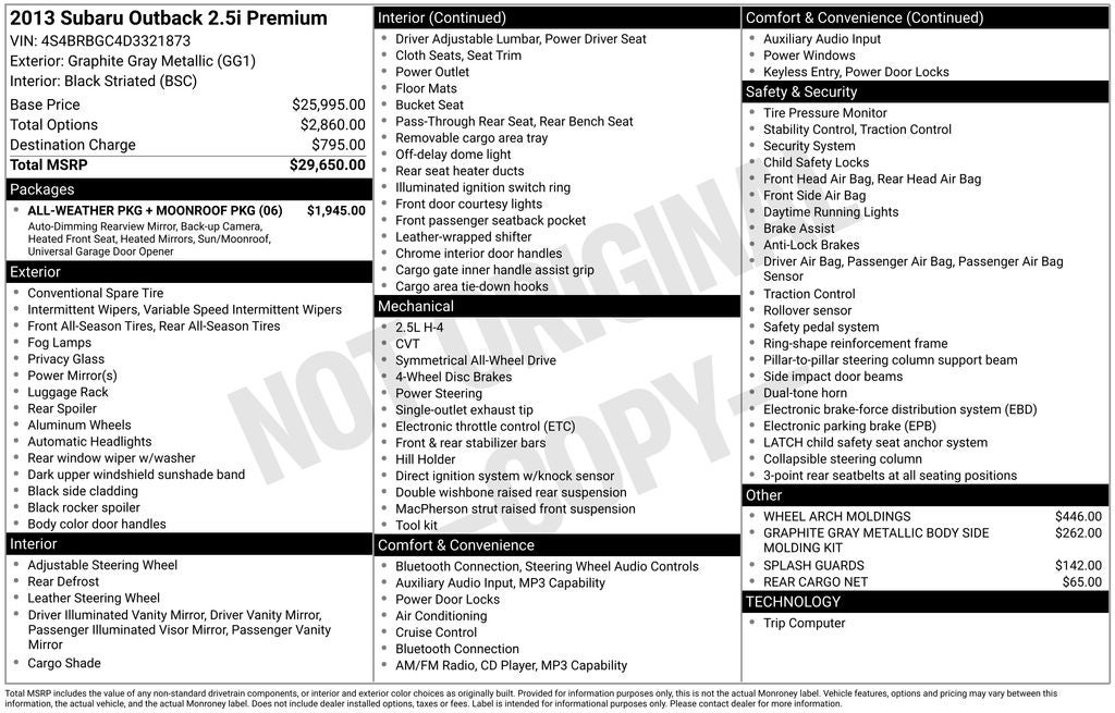 2013 Subaru Outback 2.5i Premium