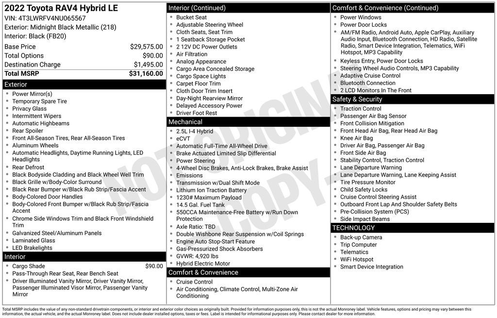 2022 Toyota RAV4 Hybrid LE AWD Rear Camera
