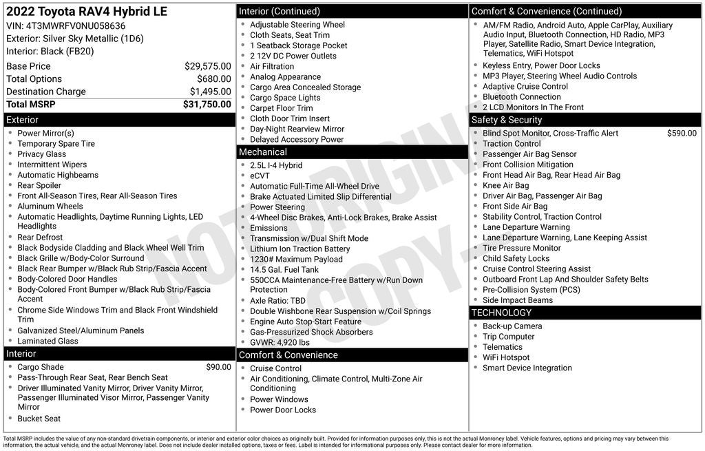 2022 Toyota RAV4 Hybrid LE AWD Rear Camera