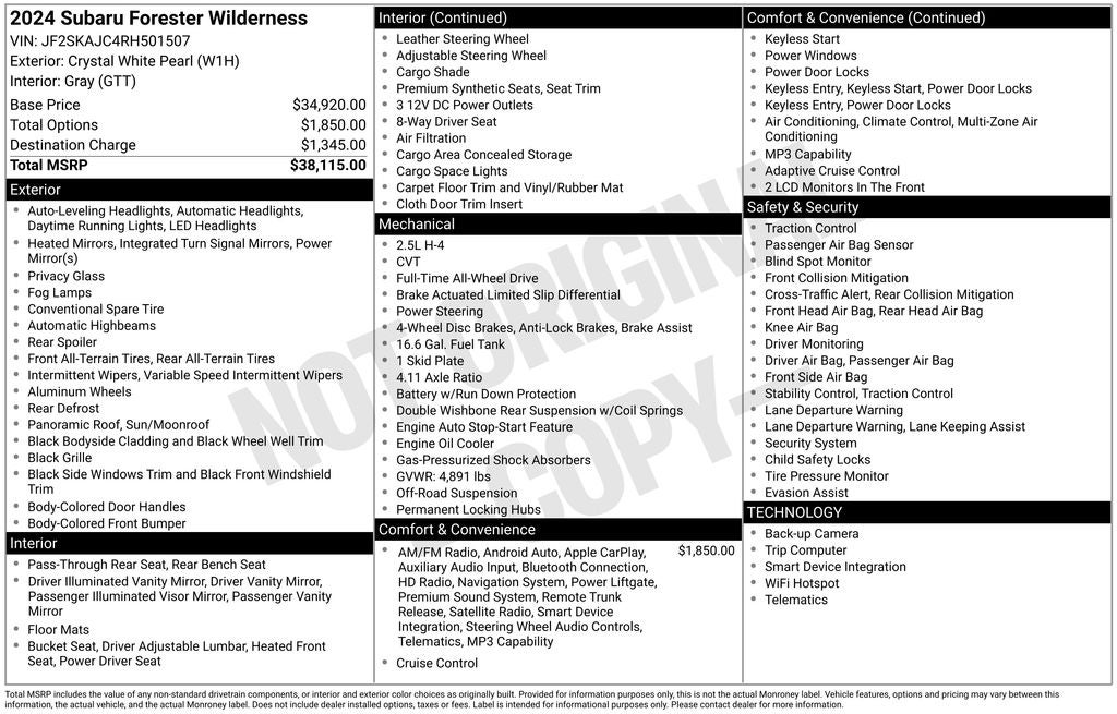 2024 Subaru Forester Wilderness AWD Eyesight All Weather Pkg Blis Adaptive Cruise