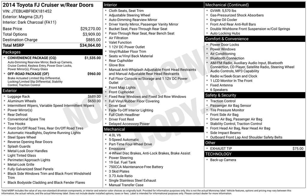 2014 Toyota FJ Cruiser Base 4x4 2 Tone Paint