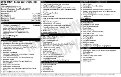 2025 BMW 4 Series 430i xDrive AWD CONVERTIBLE PREMIUM PKG NAVIGATION HEADS UP DI