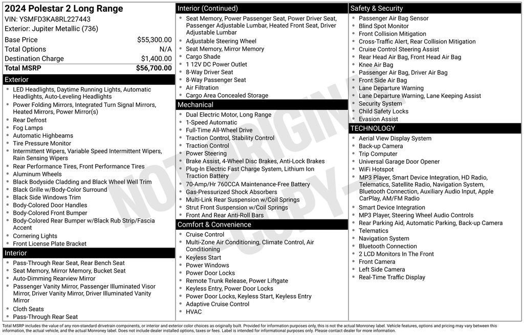 2024 Polestar 2 Long Range Dual Motor AWD Pilot Pkg Heated Seats Navigation Rear Camera