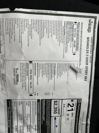 2026 Jeep Wrangler WRANGLER 2-DOOR SPORT