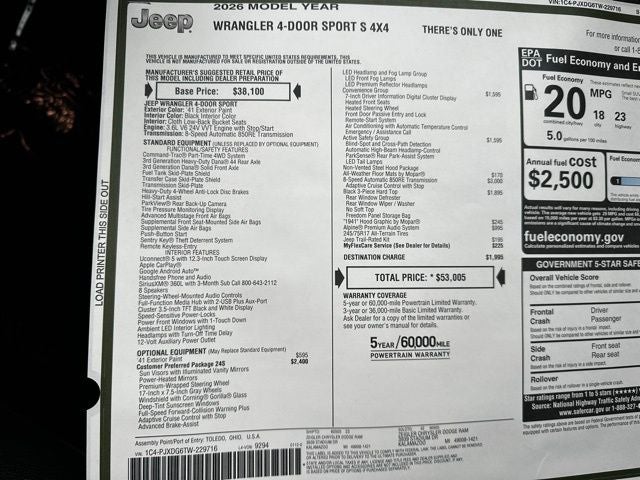 2026 Jeep Wrangler WRANGLER 4-DOOR SPORT S
