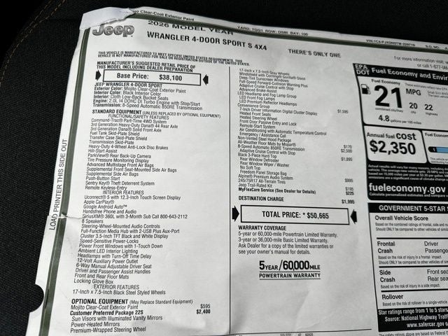 2026 Jeep Wrangler WRANGLER 4-DOOR SPORT S