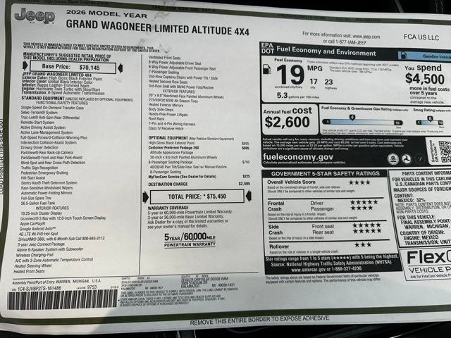 2026 Jeep Grand Wagoneer GRAND WAGONEER LIMITED ALTITUDE 4X4